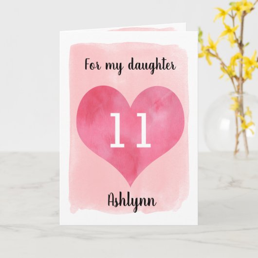  Waterverf Hart 11e Verjaardagsdochter Kaart (Gele Bloem)