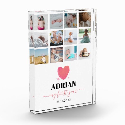 Waterverf Hart Baby eerste jaar Foto Collage (Links)