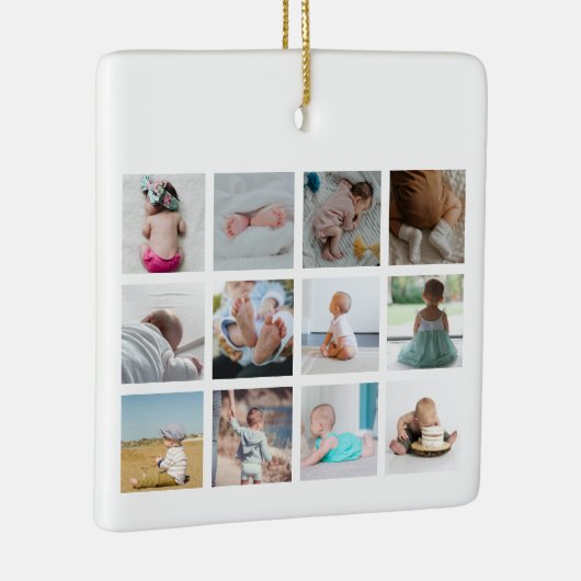 Waterverf Hart Baby eerste jaar Foto Collage Keramisch Ornament (Rechts)