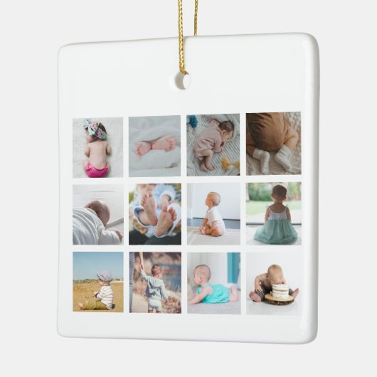 Waterverf Hart Baby eerste jaar Foto Collage Keramisch Ornament (Links)