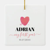 Waterverf Hart Baby eerste jaar Foto Collage Keramisch Ornament (Achterkant)