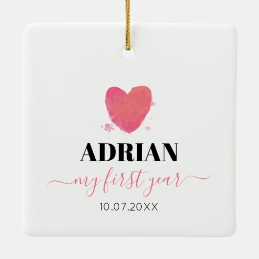 Waterverf Hart Baby eerste jaar Foto Collage Keramisch Ornament (Achterkant)