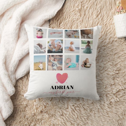 Waterverf Hart Baby eerste jaar Foto Collage Kussen (Deken)