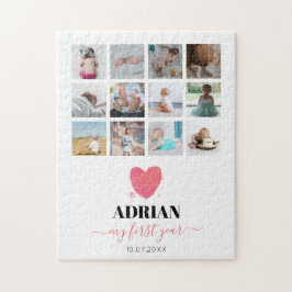 Waterverf Hart Baby eerste jaar Foto Collage Legpuzzel