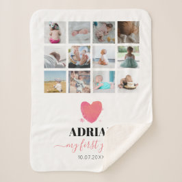 Waterverf Hart Baby eerste jaar Foto Collage Sherpa Deken