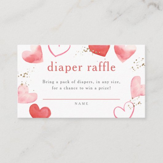 Waterverf Hart Baby shower Diaper Raffle Informatiekaartje (Voorkant)