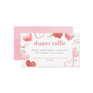 Waterverf Hart Baby shower Diaper Raffle Informatiekaartje