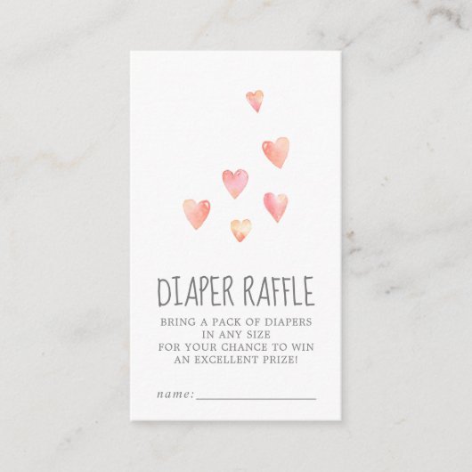 Waterverf Hart Baby shower Diaper Raffle Informatiekaartje (Voorkant)