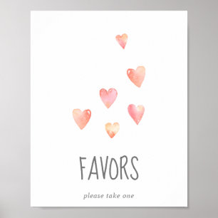 Waterverf Hart Baby shower Favors Sign Poster