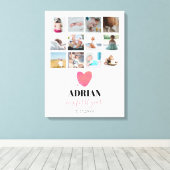Waterverf Hart Baby's Eerste Jaar Fotocollage Canvas Afdruk (Insitu (Houten vloer))
