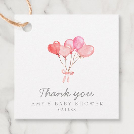 Waterverf hart ballonnen meisje Baby shower dank Bedankjes Labels (Voorkant)