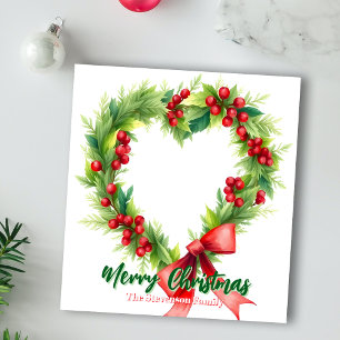 Waterverf Hart Bes Takkenkrans Familie Kerstmis Notitieblok