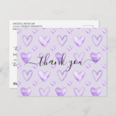 Waterverf Hart Bleek Paarse Baby Shower Bedankt Briefkaart (Voorkant / Achterkant)