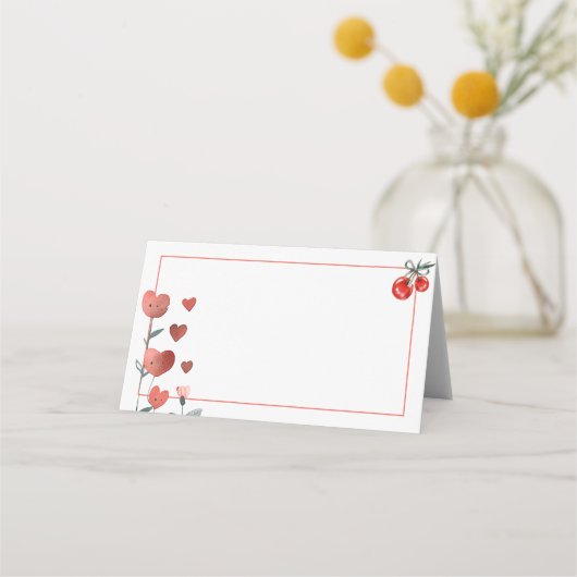 Waterverf Hart Bloemen Kersen Blank Voedsel Label  Plaatskaartje (Voorkant)