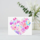 Waterverf hart. Bloemhart Briefkaart (Staand voorkant)