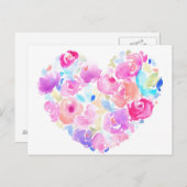 Waterverf hart. Bloemhart Briefkaart (Voorkant / Achterkant)