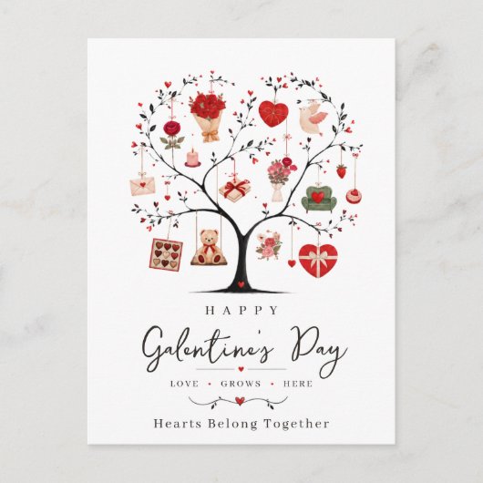 Waterverf Hart Boom Galentine Briefkaart (Voorkant)