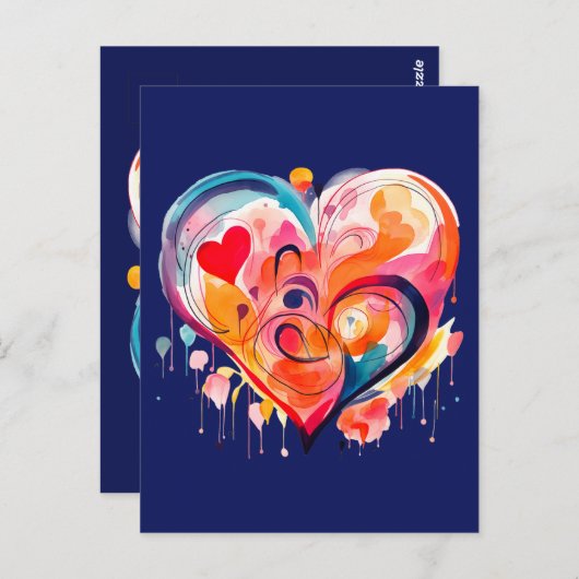 Waterverf hart briefkaart (Voorkant / Achterkant)