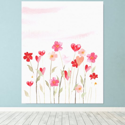 Waterverf hart en bloemen canvas afdruk (Insitu (Houten vloer))