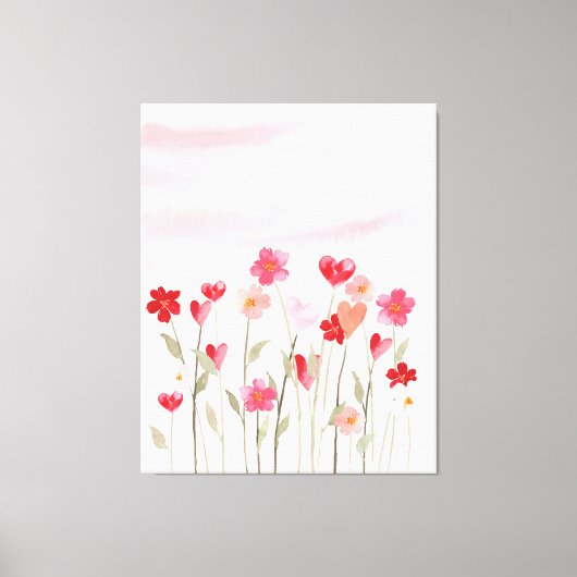 Waterverf hart en bloemen canvas afdruk (Voorkant)