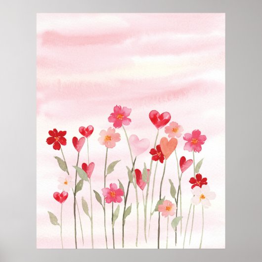 Waterverf hart en bloemen poster (Voorkant)