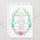 Waterverf hart en florale lijst vrijgezellenfeest kaart (Voorkant)