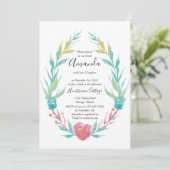 Waterverf hart en florale lijst vrijgezellenfeest kaart (Staand voorkant)