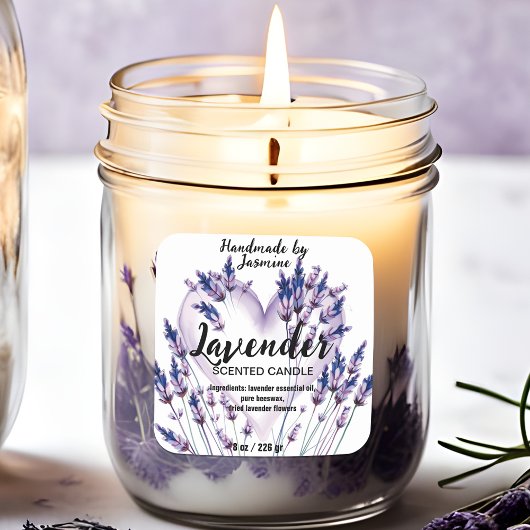 Waterverf Hart en Lavendel Blooms Product Vierkante Sticker