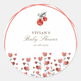 Waterverf Hart Floral Cherry Op Top Baby shower Ronde Sticker