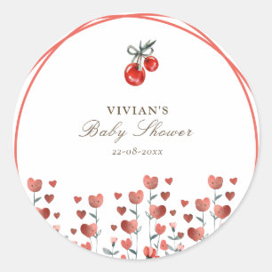 Waterverf Hart Floral Cherry Op Top Baby shower Ronde Sticker