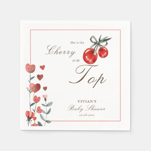 Waterverf Hart Floral Cherry Op Top Baby shower Servet (Voorkant)
