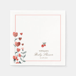Waterverf Hart Floral Cherry Op Top Baby shower Servet