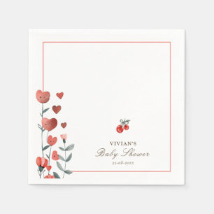 Waterverf Hart Floral Cherry Op Top Baby shower Servet