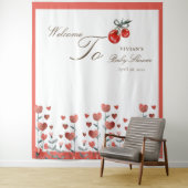 Waterverf Hart Floral Cherry Op Top Baby shower Wandkleed (In situ)