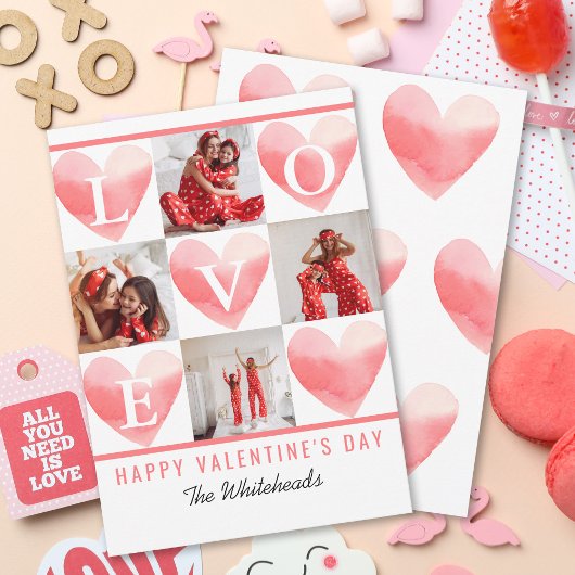 Waterverf Hart Fotocollage Valentijns's Feestdagenkaart