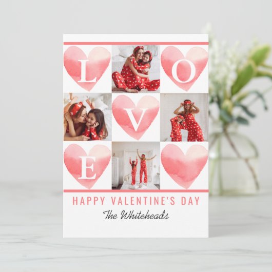 Waterverf Hart Fotocollage Valentijns's Feestdagenkaart (Staand voorkant)