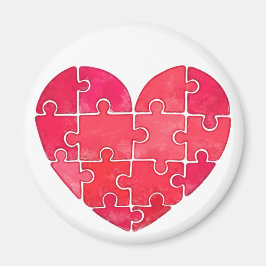 Waterverf hart gemaakt van rode puzzelstukken magneet
