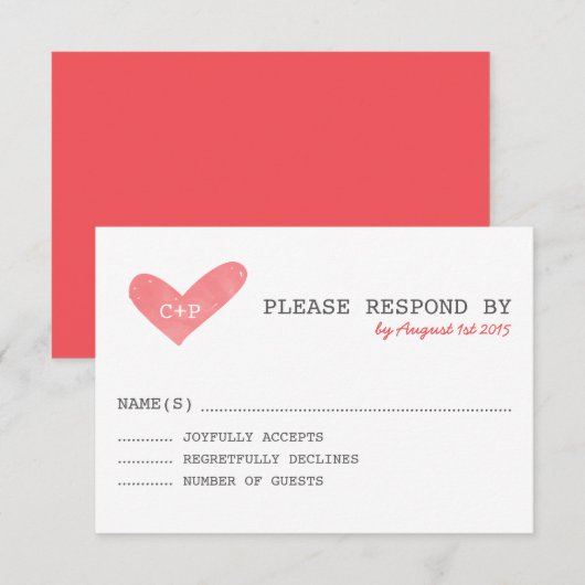 Waterverf Hart Handgeschreven bruiloft RSVP-Kaart RSVP Kaartje (Voorkant / Achterkant)