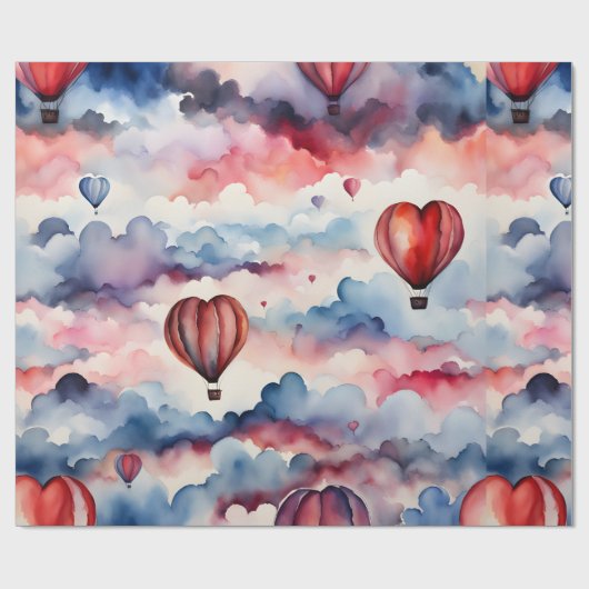 Waterverf hart heteluchtballon cadeaupapier (Vlak)