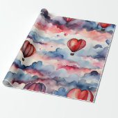 Waterverf hart heteluchtballon cadeaupapier (Uitgerold)
