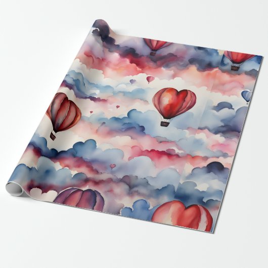Waterverf hart heteluchtballon cadeaupapier (Uitgerold)