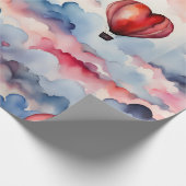 Waterverf hart heteluchtballon cadeaupapier (Hoek)