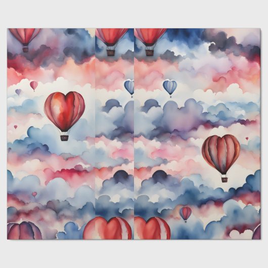 Waterverf hart heteluchtballon cadeaupapier (Zoom)