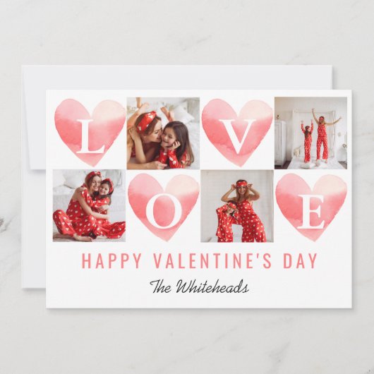 Waterverf Hart Love Foto Collage Valentijns Feestdagenkaart (Voorkant)