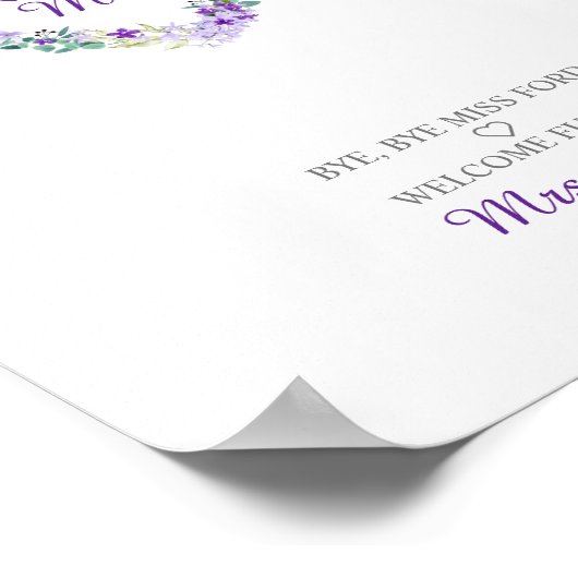 Waterverf Hart met Bloemen en Bladeren in Paars Poster (Hoek)