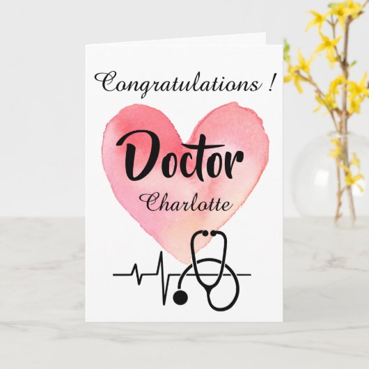 Waterverf Hart & Stethoscoop Afstuderen Kaart (Gele Bloem)