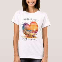 Waterverf Hart Strand Familie Cruise Vakantie T-shirt