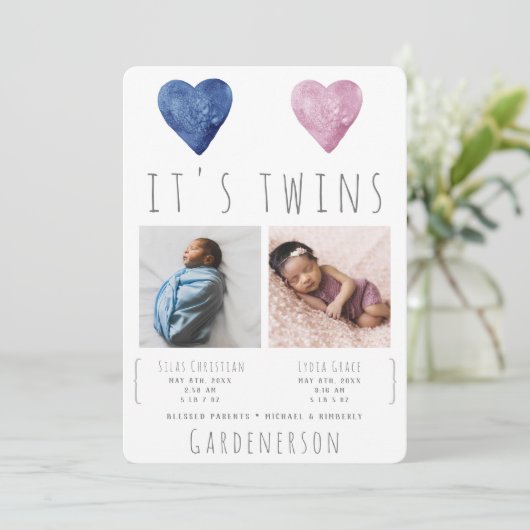 Waterverf Hart Twins-aankondiging Aankondiging (Staand voorkant)