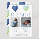 Waterverf Hart Twins-aankondiging Aankondiging (Voorkant / Achterkant)