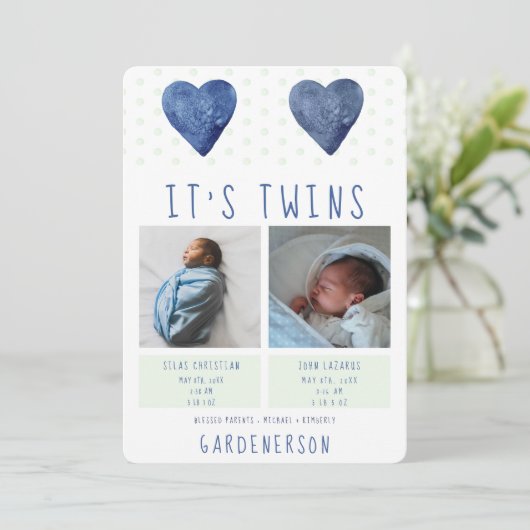 Waterverf Hart Twins Boys kondiging Aankondiging (Staand voorkant)